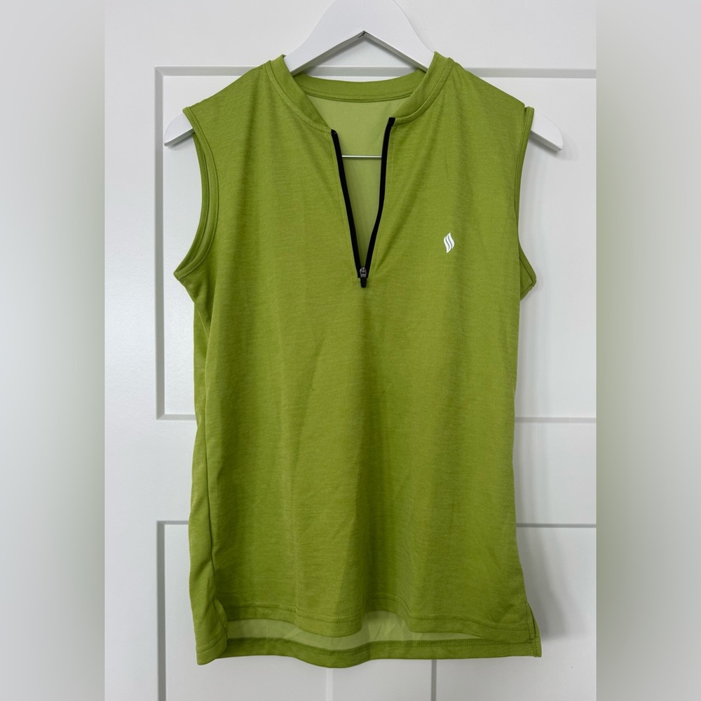 SANTINY Women's Lime Green Sleeveless Golf Zip-Up Top